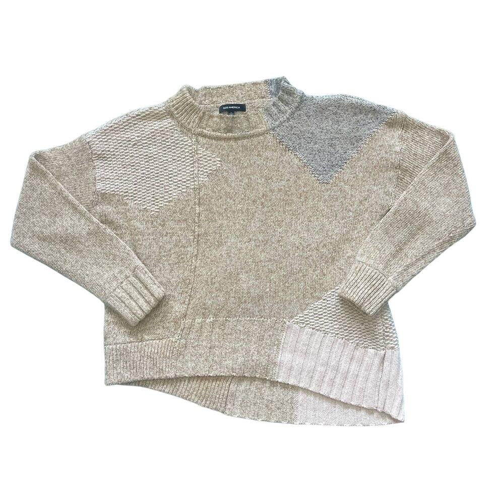 525 America Asymmetrical Neutral Colorblock Cotton Sweater Size Large